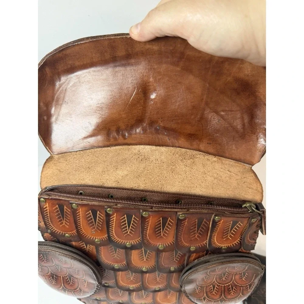 Handmade Hand Tooled Leather Owl Purse Crossbody And Wristlet Vintage‎